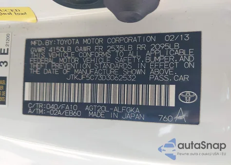 2013 Scion Tc z USA, uszkodzony, nr VIN JTKJF5C73D3062532